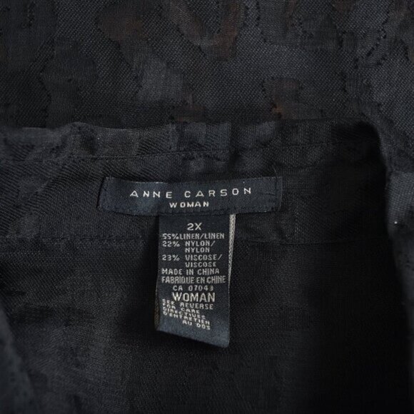 Anne Carson Linen Blend Sheer Blouse Short Sleeve Black Size 2X - Picture 7 of 8